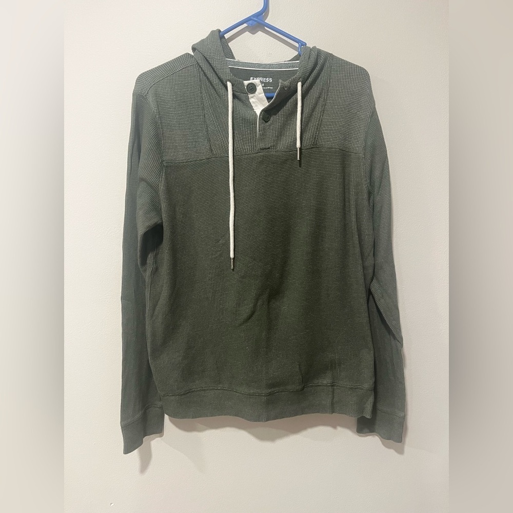 Express Men’s Waffle Knit Hooded Long Sleeve Shirt - Size Medium